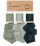 Vitalizart Green Ribbon 1-1/2 x 15 Yd 100% Cotton Handmade Frayed Fringe Fabric Ribbons for Gift Wrapping Wedding Invites Brida