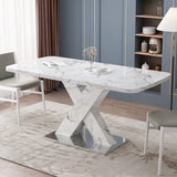 Lasadelgar Expandable Dining Table for 4, Extendable 47-63 Inch Modern White Faux Marble Dining Room Table with MDF Table Top X-