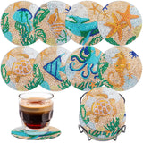 Ocean Diamond Art Coasters Kit for Adults, 8PCS DIY Diamond Painting Coaster Crafts with Holder, Mosaic Gem Art Craft Kits, Diam
