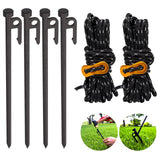 Heavy Duty Tent Stake 12 Inch 4 Pack with Camp Rope Guy Lines, Yard Stakes for Canopy, Camping Stakes for Ground, Tent Pegs Thic