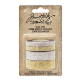 Tim Holtz Ideaology Deco Tapes 4Roll Pack, 10 Yards Per Roll, 1/2 and 1/4 Inch Widths, Sparkling Silver and Gold (TH93282)
