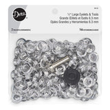 Dritz 1/4 Large Eyelets with Tool - 144 Sets, Nickel Finish - Metal Eyelet Kit for Fabric, Leather, Drawstrings, Bags & Craft Pr