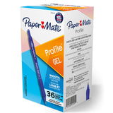 Paper Mate Gel Pen, Profile Retractable Pen, 0.7mm, Blue, 36 Count