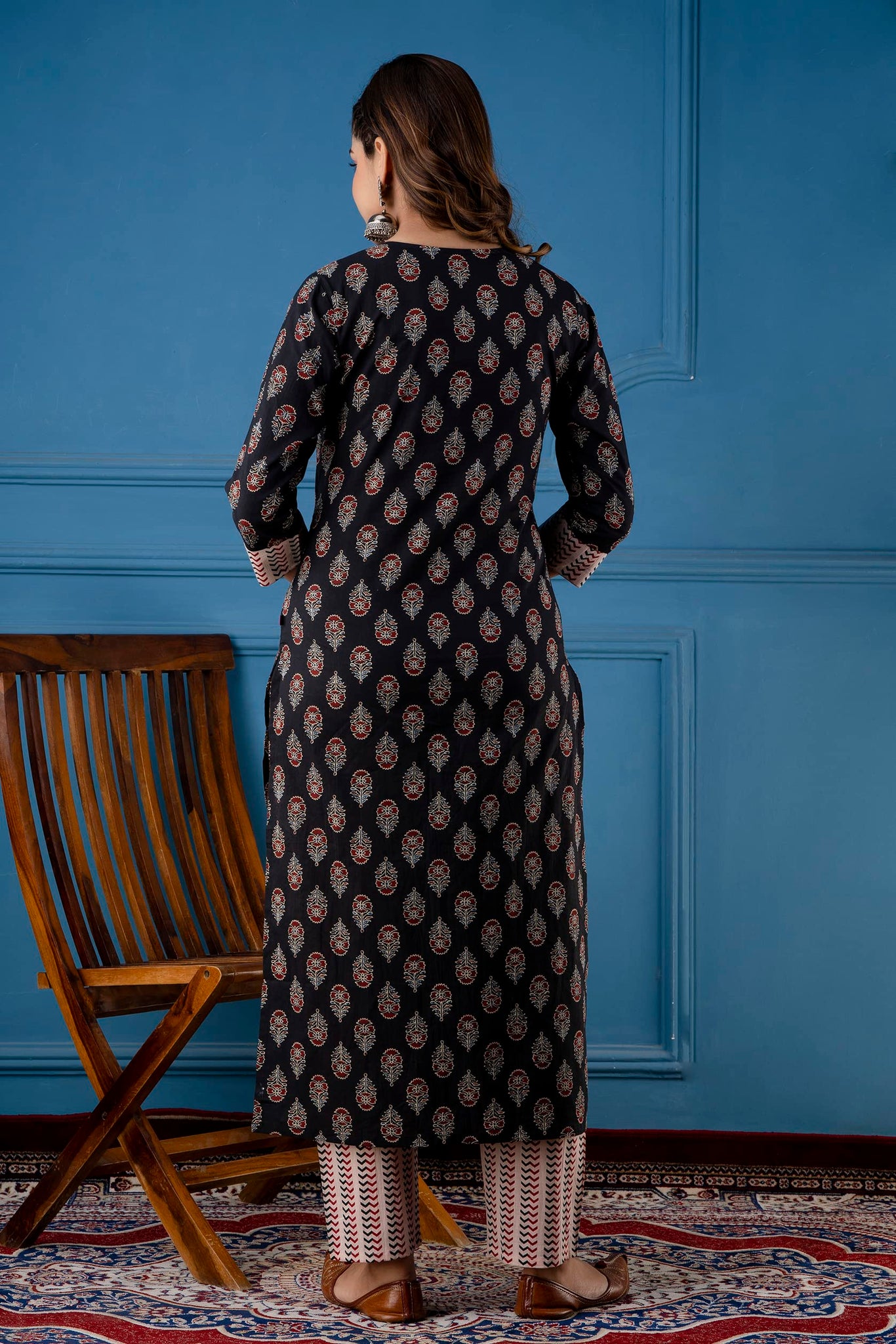 Anni Designer Women'S Cotton Blend Traditional Straight Printed Kurta And Pant Set (Raghu Black Nw_4Xl_Black_Xxxx-Large),Black,4XL,Cotton Blend,Regular,Pants