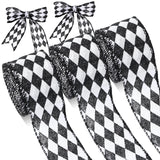 Luinabio 3 Rolls 30 Yard Black White Harlequin Ribbon Checkered Wired Ribbon Decorative for Xmas Fall Tree Wrapping Wreath Bouqu