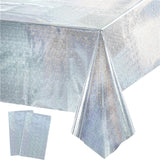 GREATRIL Party Table Cover Disposable Silver Table Cloths for Birthdays Ceremony Party Decorations Rectangle Tablecover 54 x 1