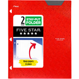 Five Star 2-Pocket Folder, Plastic Folder with Stay-Put Tabs, Fits 3-Ring Binder, Holds 8-1/2 x 11 Paper, Fire Red (333420D-ECM)