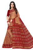 TAMAIRA FASHION Womens Plain Weave Pure Cotton Saree Without Blouse Piece(1362_BeigeandRed)