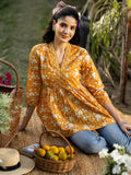 Libas Women'S Cotton Floral Printed Anarkali Kurti (98001O_Mustard_Xxl)