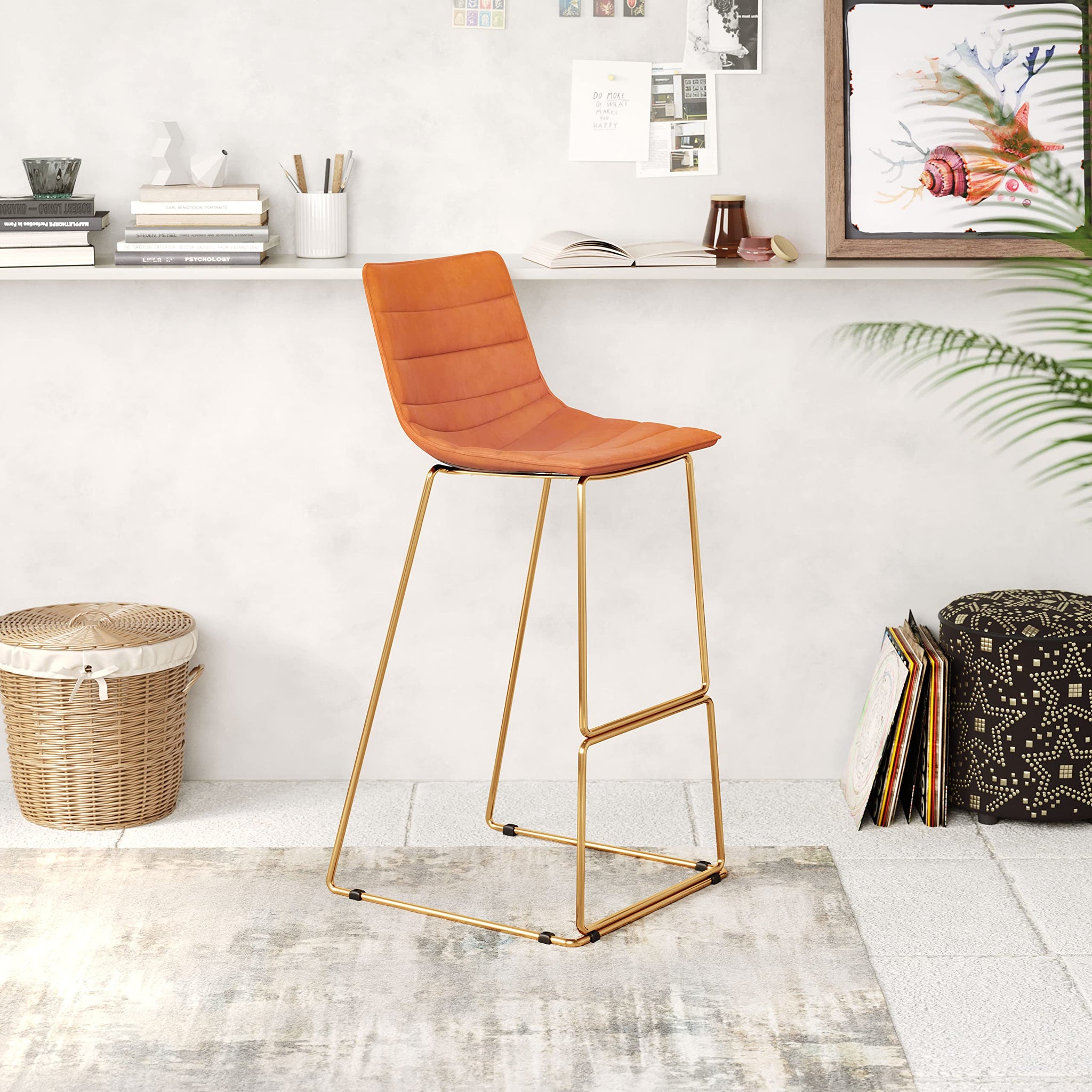 Zuo Modern Adele Bar Chair (Set Of 2) Orange & Gold, Orange, Gold