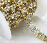 AEAOA 1 Yard 2 Rows 2.5mm Costume Applique Clear Rhinestone Gold Plated Chain Sew On Rhinestone Wedding Cake Decoration (Clear R