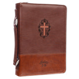 Christian Art Gifts Men's Classic Bible Cover Cross John 3:16, Brown Faux Leather, Medium