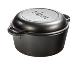 Lodge 5 Quart Cast Iron Double Dutch Oven - Pre-Seasoned - Lid Converts to 10.25 Skillet - PFAS-Free - Made in USA - Dual Handle