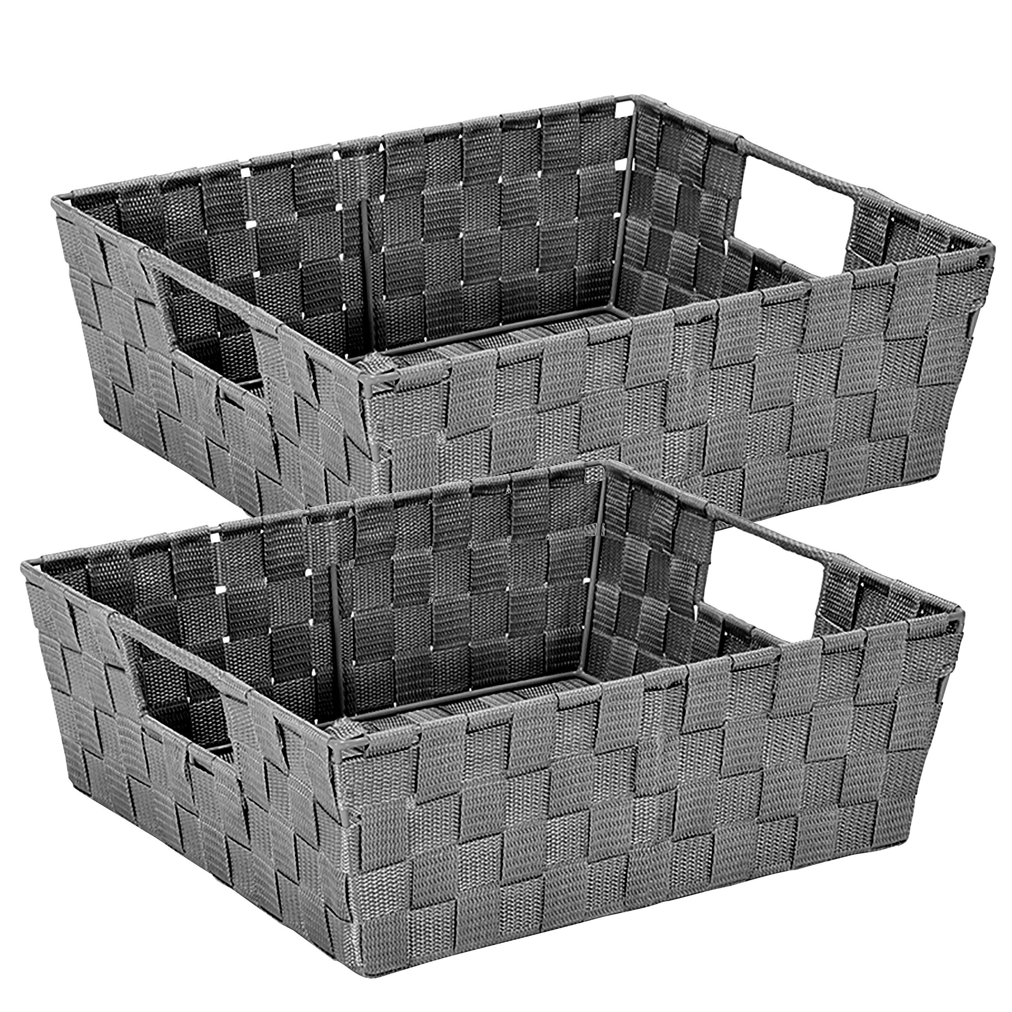 Simplify Large Shelf Woven Strap Tote, Decorative Storage Basket, Built in Handles, Organizing Accessories, Drawers, Desks, Clos