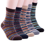 Mens Winter Warm Wool 5 Pairs Crew Cute Socks Mixed Color (Ajsk37)