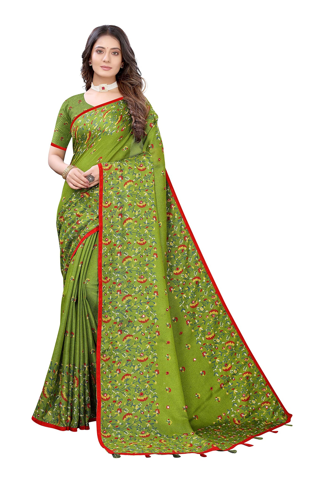 Gosriki Women'S Jute Silk Saree With Blouse Piece (Jutibai Light Green_Light Green),Light Green,,B095W9MMMP