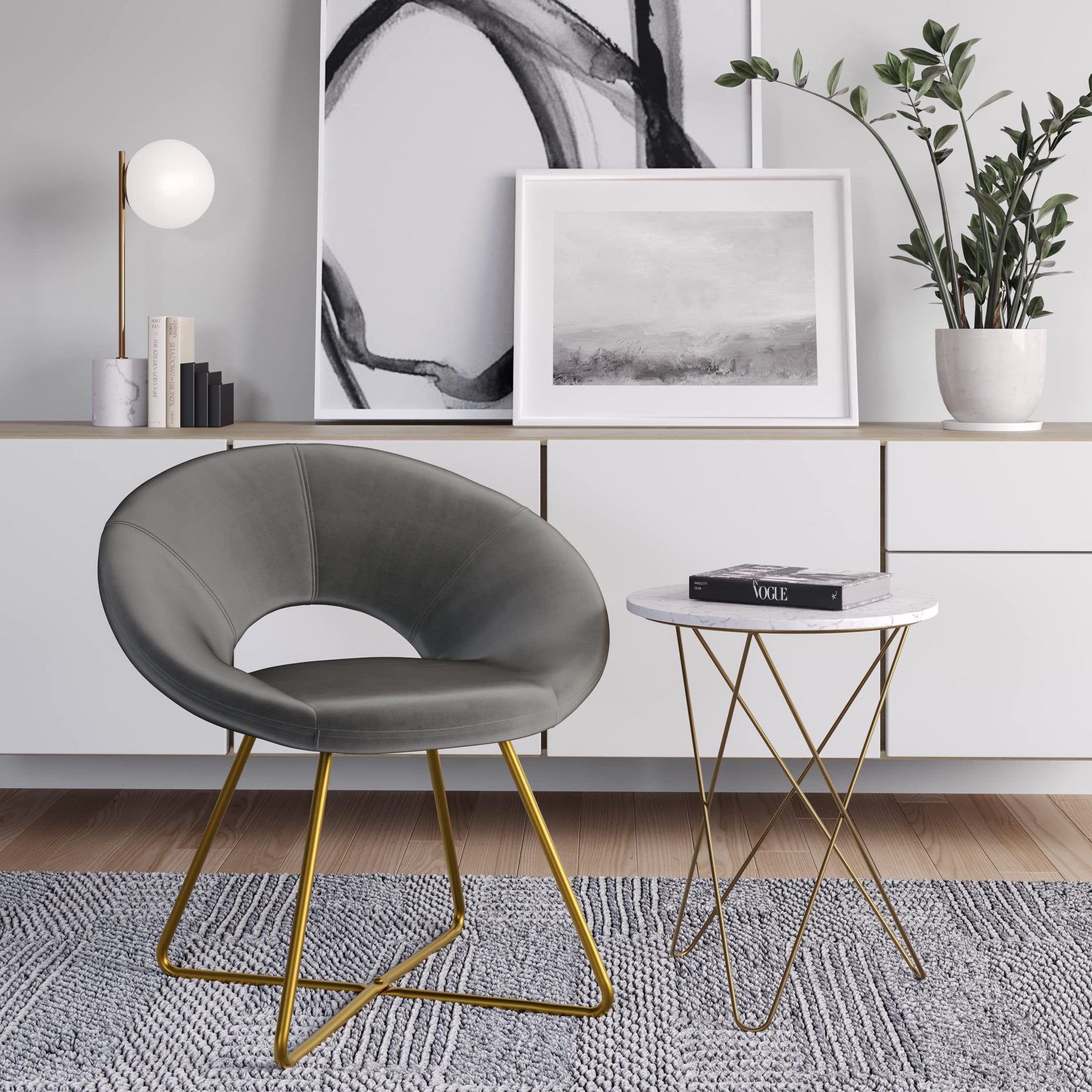Simplihome Barrett 24 Inch Wide Mid Century Modern Accent Chair In Grey Velvet Fabric, For The Living And Family Room