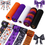 Woanger 10 Rolls Halloween Ribbon Including 5 Rolls Decor Mesh Ribbon 5 Rolls Wired Edge Ribbon Halloween Metallic Mesh Ribbon W