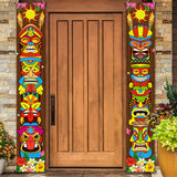 Frienda Hawaiian Luau Party Decoration Supplies Tiki Banner Tiki Totem Door Sign for Hawaii Tropical Decoration Aloha Tropical B