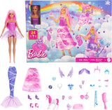 Barbie Advent Calendar with Doll & 24 Surprise Toy Accessories Including Unicorn & Pets, Transform Fashion Doll into Mermaid, Fa