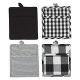 DII Gingham Check Kitchen Collection, Black, Potholder Set