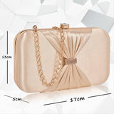 Adisa Bow Formal Party Clutch With Gold Chain For Women And Girls (Cl102-Gol_Gold),Gold,,B0CLJJJTXN