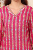 W For Woman Fuchsia Pink Floral Printed V-Neck Rayon Kurta (Size: 3Xl)-24Auw12215-124814