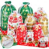 Christmas Gift Bags, 30pcs Christmas Bags for Gifts, Drawstring Christmas Gift Bags Assorted Sizes-Large, Medium, Small, Christm