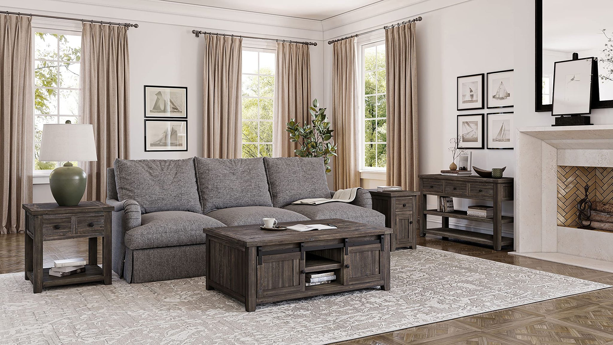 Jofran Madison County Solid Reclaimed Wood Rustic Farmhouse Harris Coffee Table With Storage Drawers, Barnwood Brown