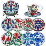 Denylo pro 8 Pcs Peacock Flower Diamond Art Coasters Kits with Holder DIY Peacock Flower Diamond Art Coaster for Gifts Beginner 