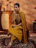 Libas Womens Embroidered Silk Blend A-Line Kurta With Salwar And Dupatta Mustard 2Xl