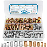 SATANTECH 400Pcs Rivnuts Nutserts Kit, SAE & Metric Rivet Nuts Assortment UNC Threaded RIV Nut Sert, 1/4-20, 3/8-16, 5/16-18, 10