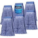 6 Pack Commercial Heavy Duty Mop Head Replacement, Blue Cotton Mopheads