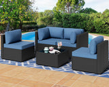 Shintenchi 7 Pieces Outdoor Patio Sectional Sofa Couch, Wicker Furniture Conversation Sets with Washable Cushions & Glass Coffee