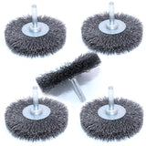 HOYIN 5-Pack 3 Coarse Crimped Carbon Steel Wire Wheel Brush - 0.012 Bristles, 5/8 Face Width, 1/4 Mounted Stem for Drills & Grin