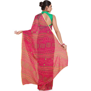 Anni Designer Pink Saree For Women'S Chiffon Fabric,Yellow,Free,Chiffon,with blouse piece,