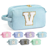 YOOLIFE Travel Makeup Cosmetic Bag - Personalized Monogram Cute Blue Initial Makeup Bags Cosmetic Toiletry Bag Pouch Make Up Cas