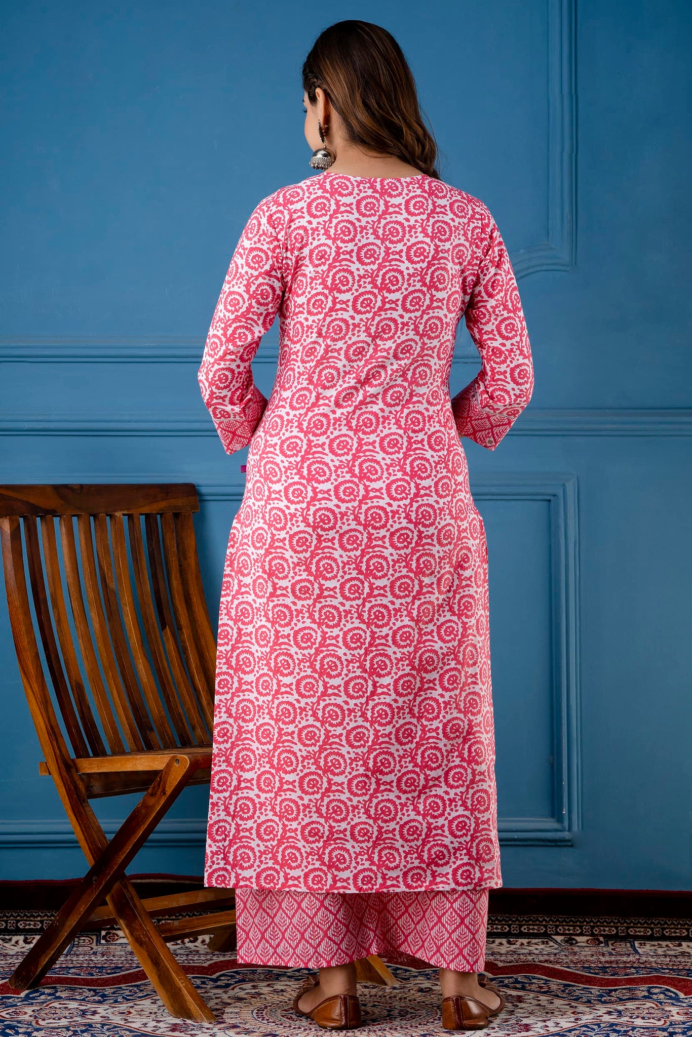 Anni Designer Women'S Cotton Blend Traditional Straight Printed Kurta And Palazzo Set (Valab Pink Nw_S_Pink_Small),Pink,S,Cotton Blend,Regular,Dupatta, Palazzo