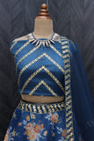Fashion Basket Women'S Organza Printed & Jari Sequence Work Semi-Stitched Lehenga Choli (Blue)