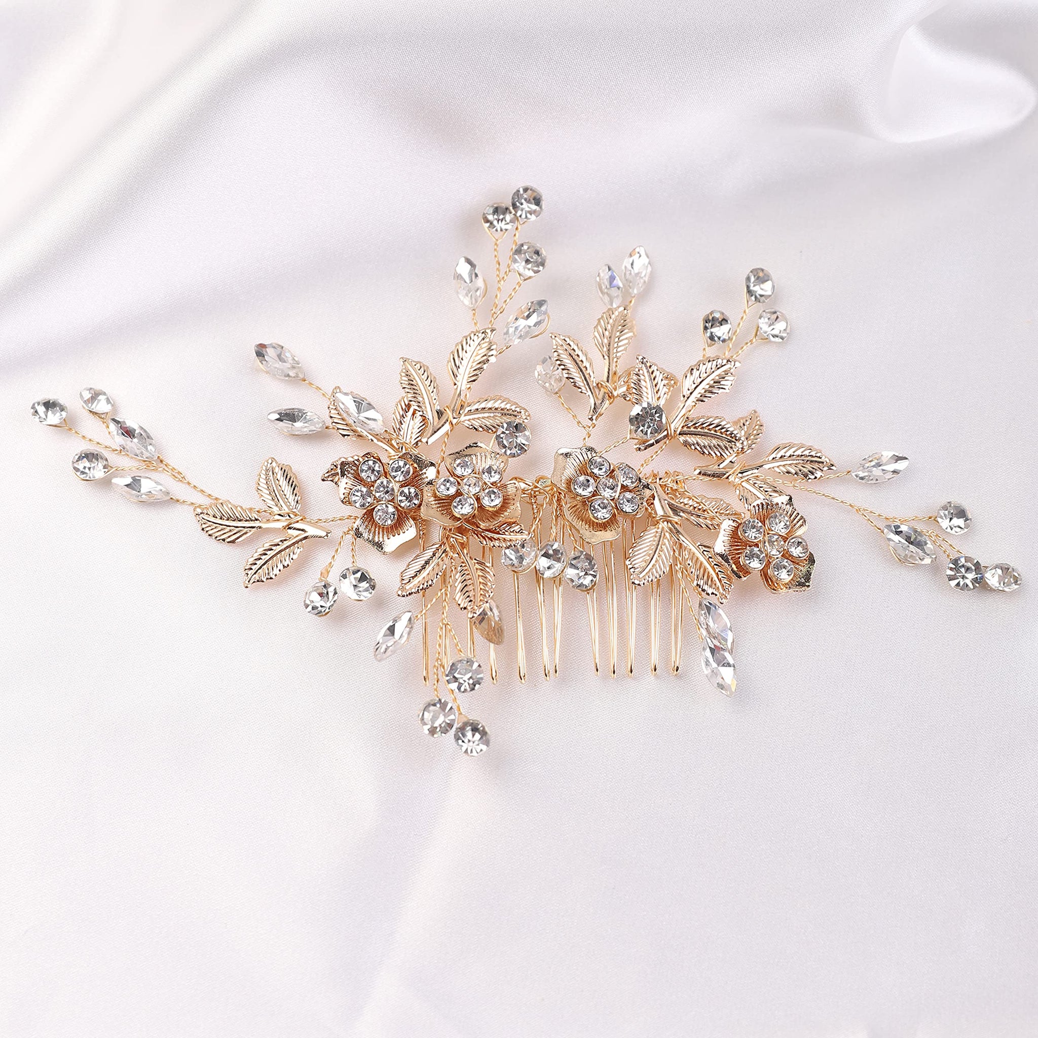 YERTTER Vintage Rhinestones Bride Wedding Hair Accessories for Brides Crystal Floral Leaves Bridal Hair Comb for Women and Girls