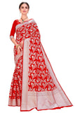 Glory Sarees Womens Banarasi Artificial Silk Saree With Blouse Piece (kara124-red_Red)