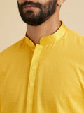 Manyavar Selftextured Knee Long Kurta And Churidar Set For Men - (Yellow, Medium)
