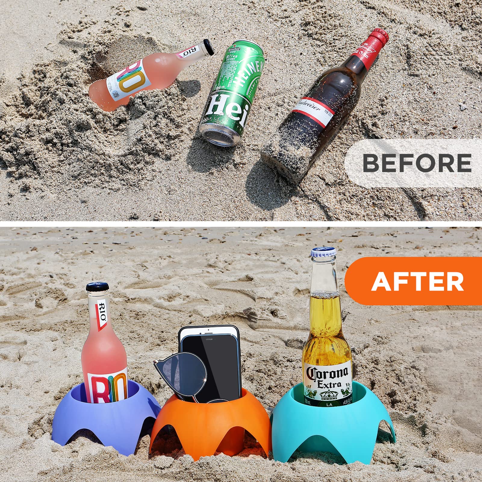 Uarzt 8-Pack Beach Sand Coasters Drink Cup Holders - Must-Have Accessories for Women, Adults, and Families on Beach Vacation - M