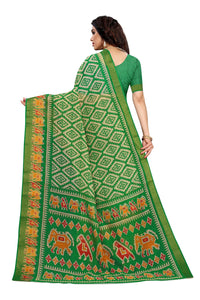 Gosriki Women'S Linen Cotton Floral Printed Saree With Blouse Piece (Lasya Green_Green),Green,,B097ZQQPW4