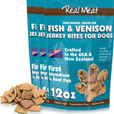 Real Meat Dog Treats - Three 12oz Bag of Bite-Sized Air-Dried Fish & Venison Jerky for Dogs - Grain-Free Jerky Dog Treats Made w