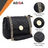 Adisa Women'S Girls Quilted Cross Body Sling Bag With Gold Chain (Sl5136_Black),Black,,B0D6X5VQ3K