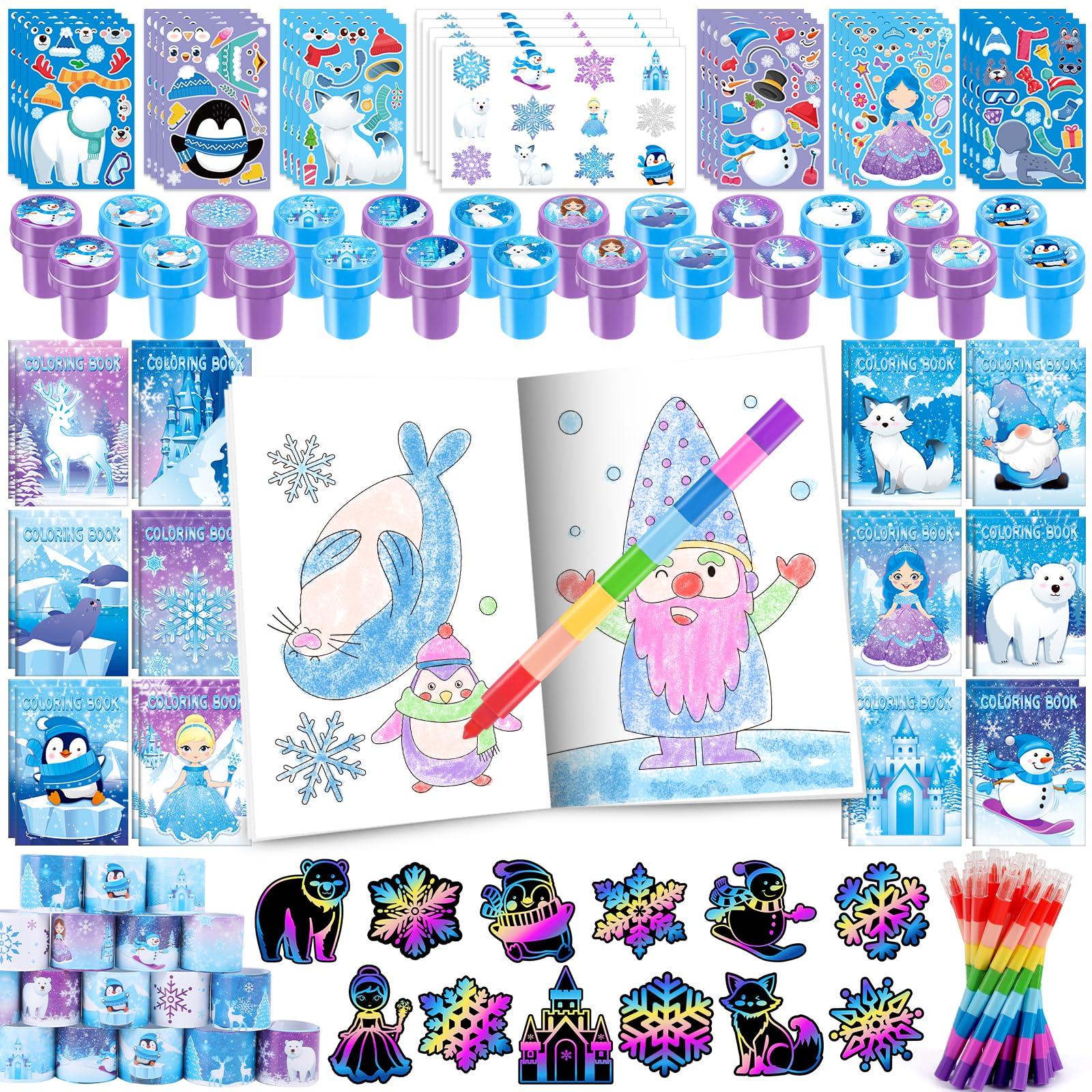 BenLouis 96pcs Frozen Party Favors Set for Kids Winter Snowflake Coloring Book Christmas School Classroom Gift Reward Prize Craf