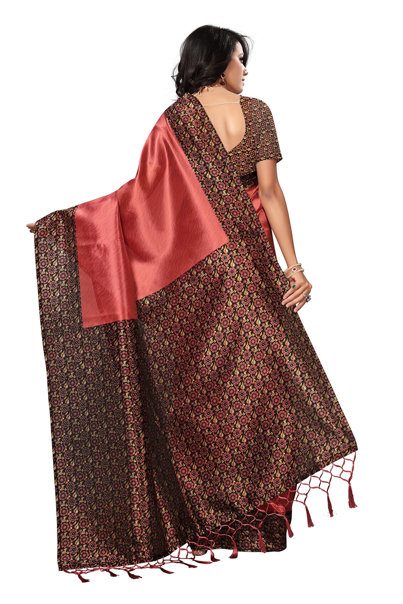 Anni Designer Women'S Saree Mysore Silk Peach & Multi Printed With Tassels Border Saree With Blouse,Peach & Multi,Free Size,Silk,with blouse piece,Saree