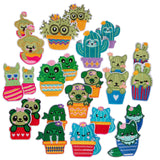 iDIY Kawaii Ironon Cute Animals in Cactus Patches (24 Pack) 2 of Each Design (Large 2.5 and Small 2) Sew On Patch Craft K