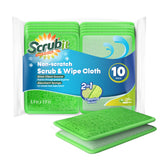 Scrub and Wipe Cleaning Pads [10 Pack] SCRUBIT Dual Sided Scouring Pad and Sponge Reusable Kitchen Scrubbing Sponges for Dis